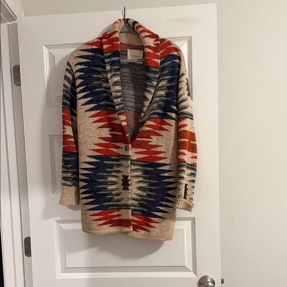 Lucky Brand Red and Blue Patterned Cardigan